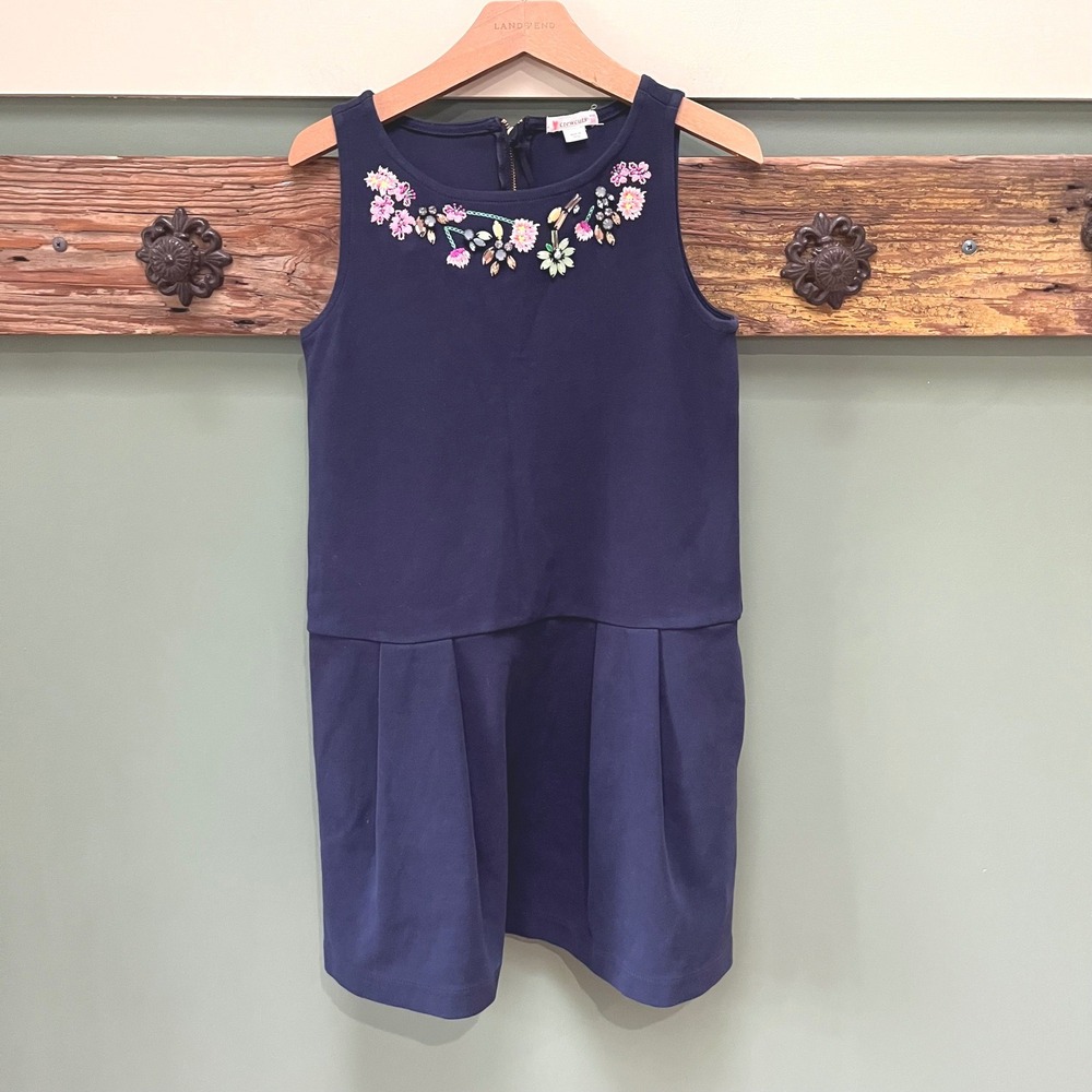 Crewcuts J.Crew Girls Navy Blue Embellished Floral Drop Waist Dress Size 10